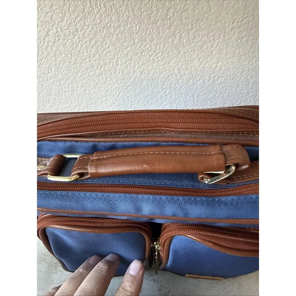 Vtg Albinar Camera Bag 4 Zip Pockets Shoulder Strap Blue/Brown